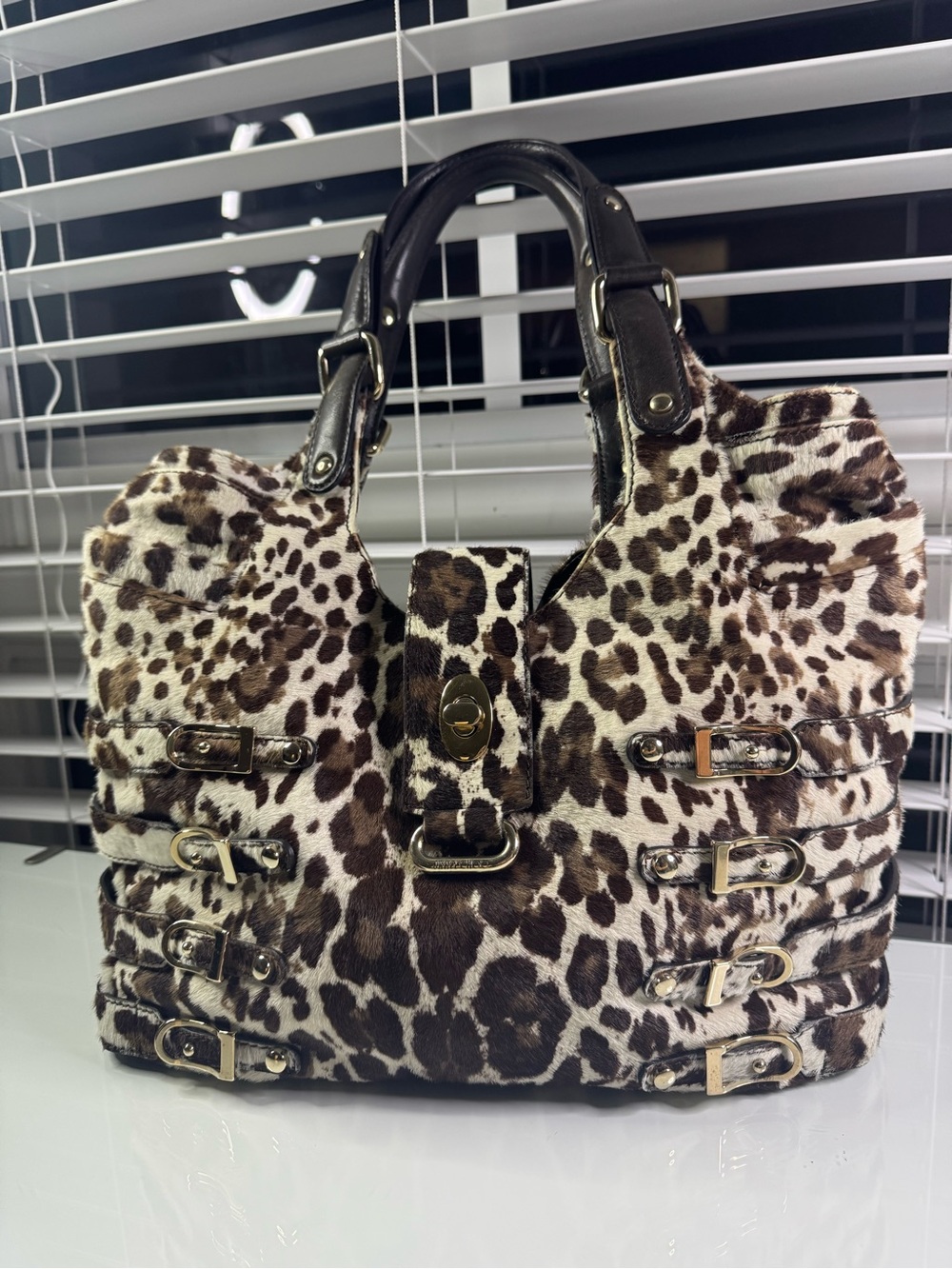 Jimmy Choo Leopard-Print Pony Hair Shoulder Bag